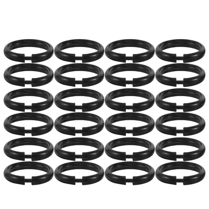 24Pcs Black Shower Curtain Rings Plastic Hooks for Smooth Glide on Bathroom Rod - Image 1