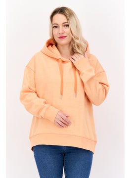 ESPRIT Women Solid Long Sleeve Fleece Hoodie, Light Orange  - Image 1