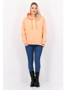 ESPRIT Women Solid Long Sleeve Fleece Hoodie, Light Orange  - Image 3