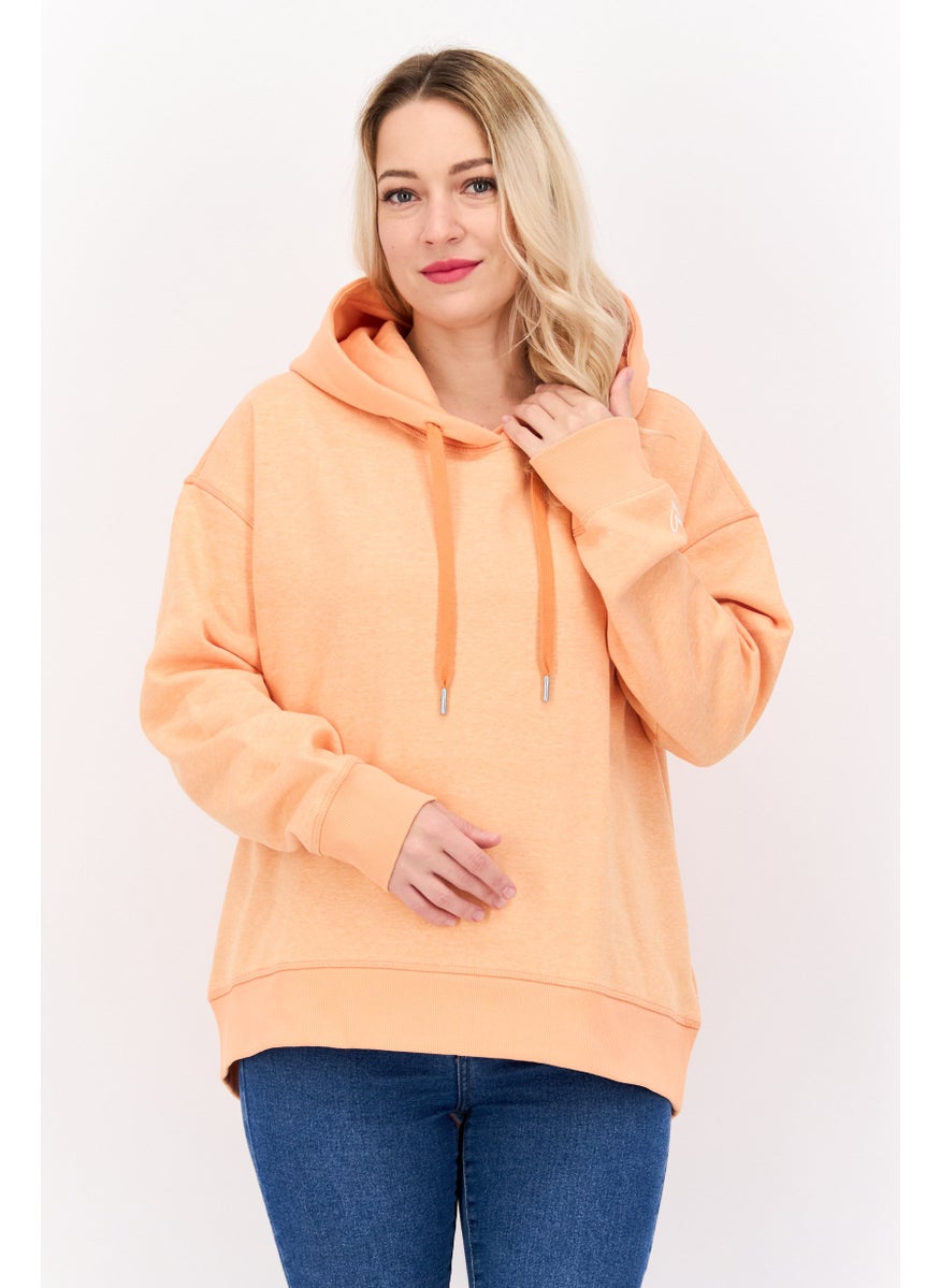ESPRIT Women Solid Long Sleeve Fleece Hoodie, Light Orange  - Image 1