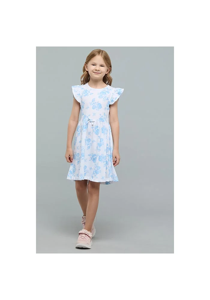أر أند بي Printed Fit & Flare Dress with Crew Neck and Flutter Sleeves