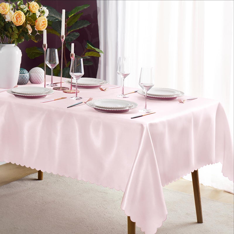 KKJIAF 1 Pack Pink Satin Tablecloth 58" x 102" Rectangle Bright Silky Smooth Satin Table Cover for Wedding Party Banquet Decoration - Image 1