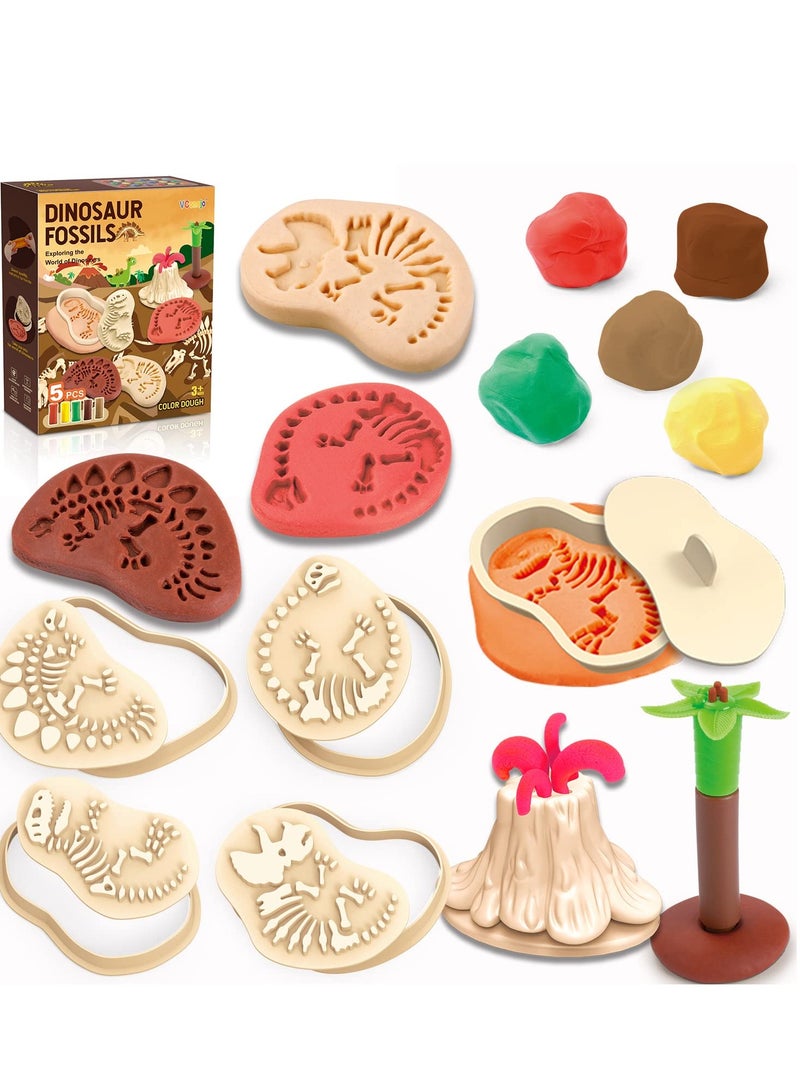 Excefore Color Dough Sets for Kids, Dinosaur Toys and Tools, Volcano Fossils, 13 Piece Accessories for Boys and Girls Ages 4-8, Creative Play for Kids Ages 5-7 Years - Image 1