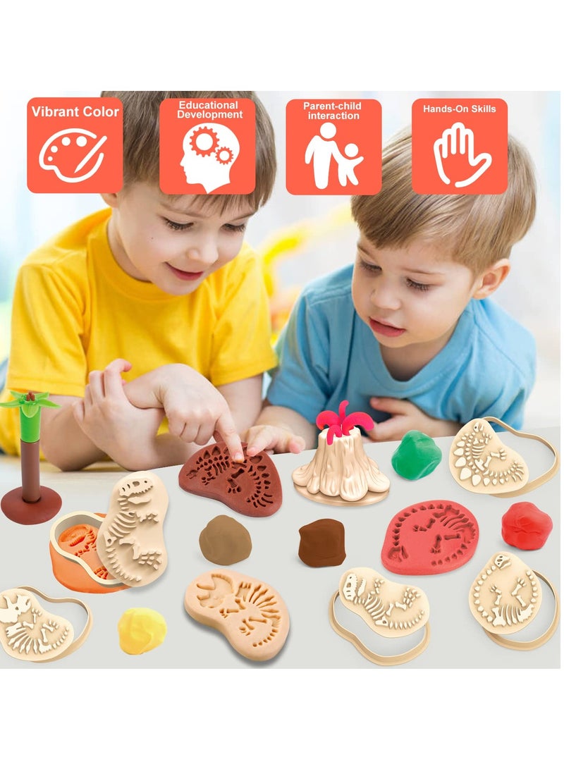 Excefore Color Dough Sets for Kids, Dinosaur Toys and Tools, Volcano Fossils, 13 Piece Accessories for Boys and Girls Ages 4-8, Creative Play for Kids Ages 5-7 Years - Image 3
