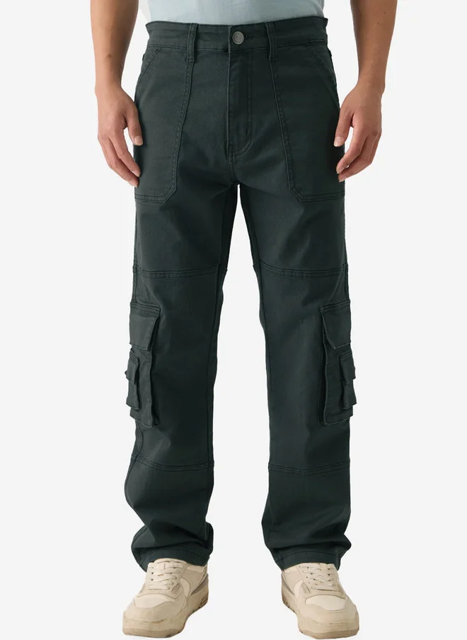 ذا سوليد ستور The Souled Store Men Straight Fit Solid Green Cargo Jeans