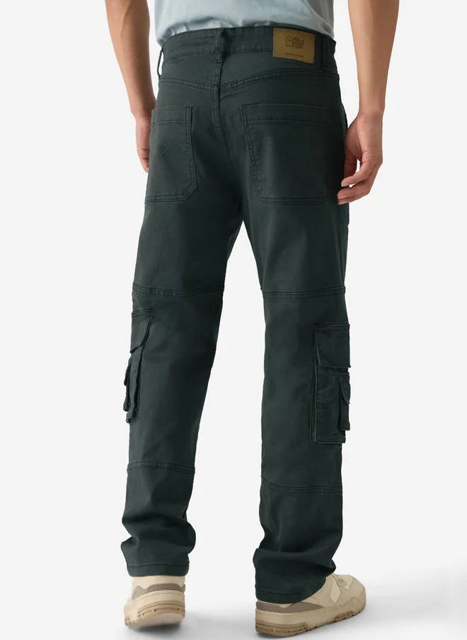 The Souled Store  The Souled Store Men Straight Fit Solid Green Cargo Jeans  | Best Price UAE