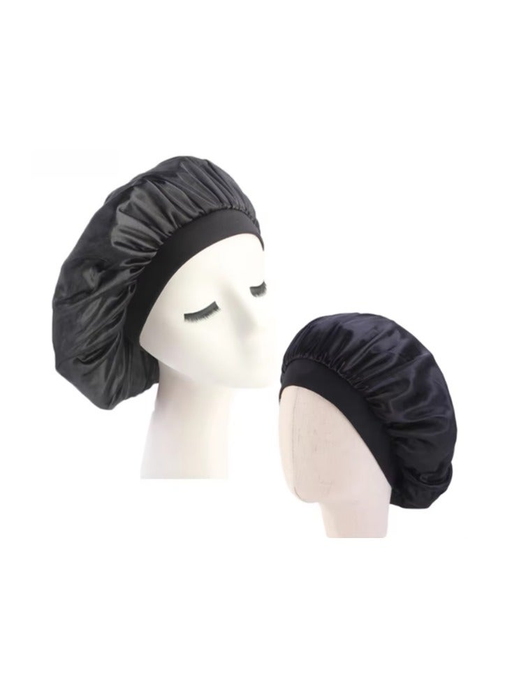 Generic Soft satin soft satin night cap sleep cap for women girls Black  - Image 1