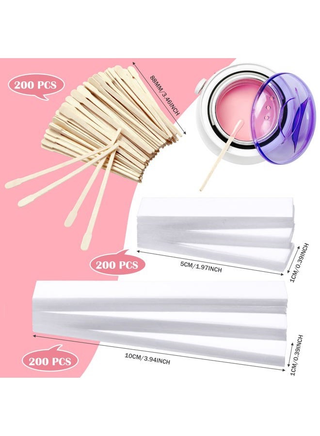 Leelosp 600 Pcs Waxing Kit Includes 400 Wax Paper Cloth Eyebrow Strips and 200 Wooden Smooth Applicator Sticks for Body Skin Hair Removal(White)  - Image 2