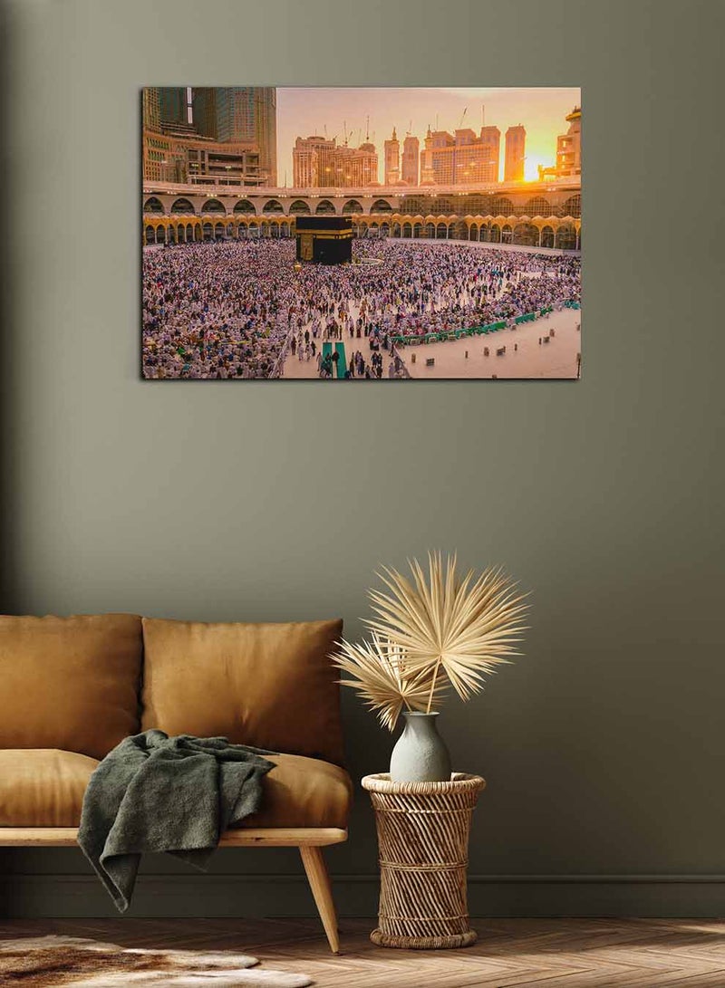 لوحة كانفاس على إطار خشبي، تصميم إسلامي غروب الشمس على مكّة - Image 1