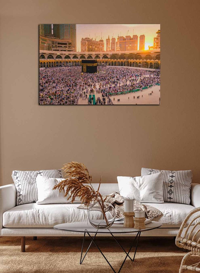 لوحة كانفاس على إطار خشبي، تصميم إسلامي غروب الشمس على مكّة - Image 3