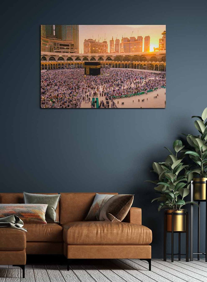 لوحة كانفاس على إطار خشبي، تصميم إسلامي غروب الشمس على مكّة - Image 2