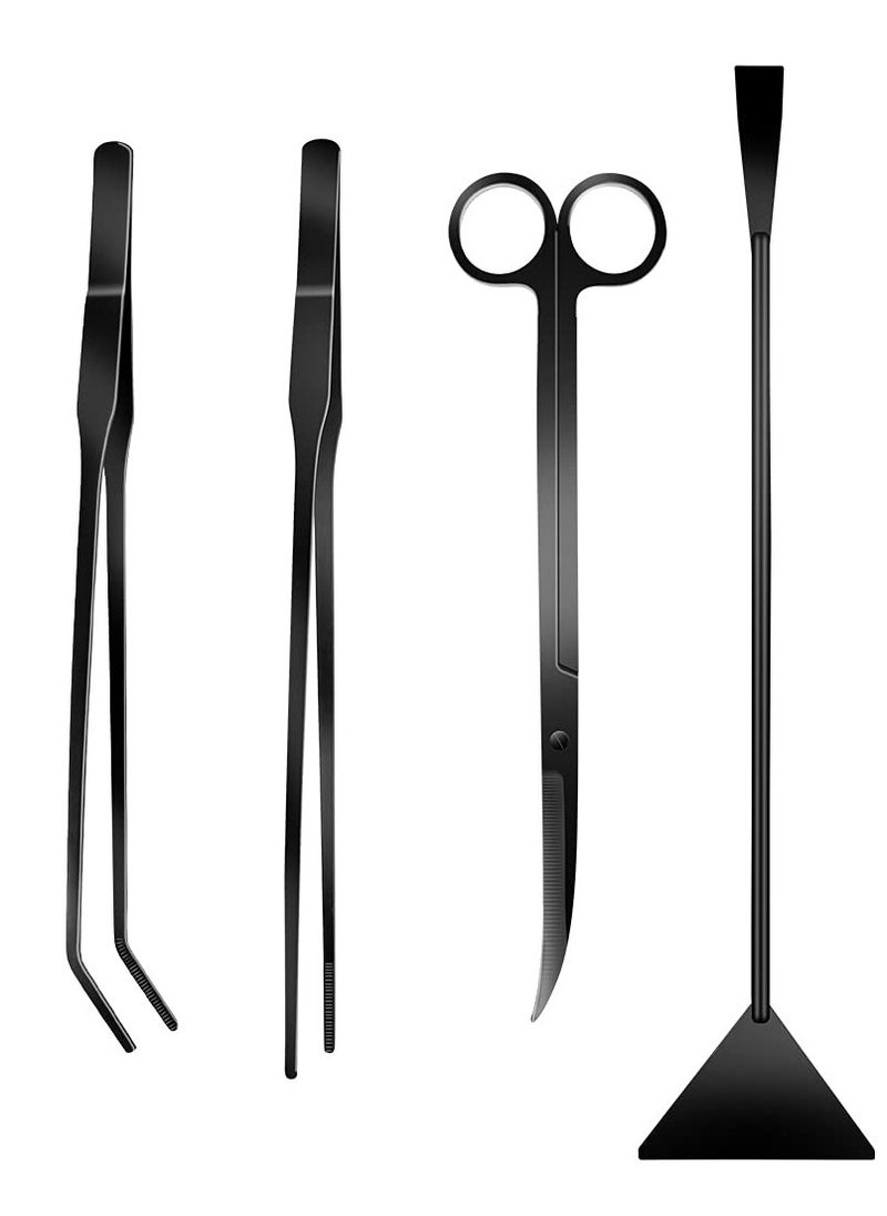 SYOSI - 4Pcs Aquascaping Tools Kit, Long Stainless Steel Aquarium Plant Tools with Black Anti-rust Coating, Aquarium Tweezers, Scissors, and Scrapers for Aquascaping Cleaning（Free Magnetic Tool Holder） - Image 1