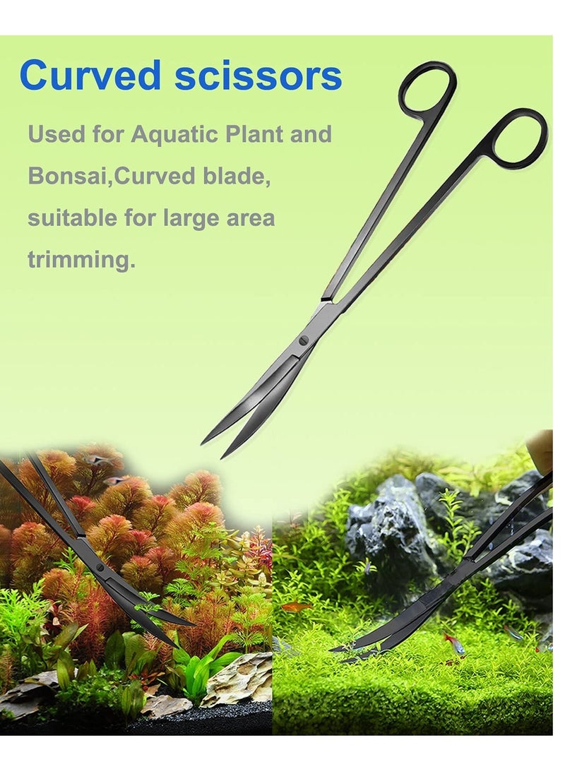 SYOSI - 4Pcs Aquascaping Tools Kit, Long Stainless Steel Aquarium Plant Tools with Black Anti-rust Coating, Aquarium Tweezers, Scissors, and Scrapers for Aquascaping Cleaning（Free Magnetic Tool Holder） - Image 1