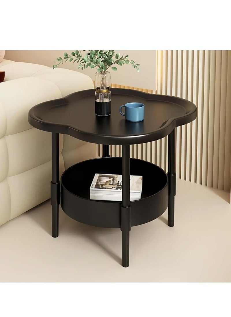YOUGE Simplistic Side Table,End Table Side Snack Round End Table Metal Nightstand with Detachable Tray Top and Fabric Storage Basket for Living Room Bedroom Easy Assembly  - Image 1