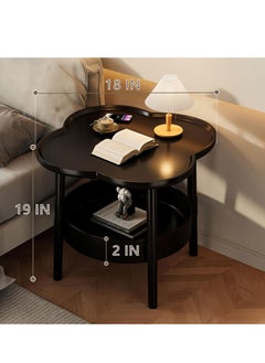 YOUGE Simplistic Side Table,End Table Side Snack Round End Table Metal Nightstand with Detachable Tray Top and Fabric Storage Basket for Living Room Bedroom Easy Assembly  - Image 2