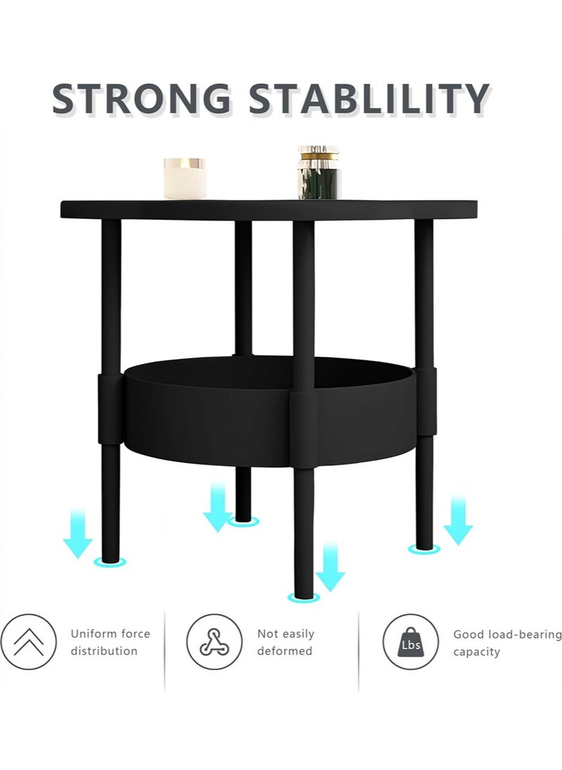 YOUGE Simplistic Side Table,End Table Side Snack Round End Table Metal Nightstand with Detachable Tray Top and Fabric Storage Basket for Living Room Bedroom Easy Assembly  - Image 3