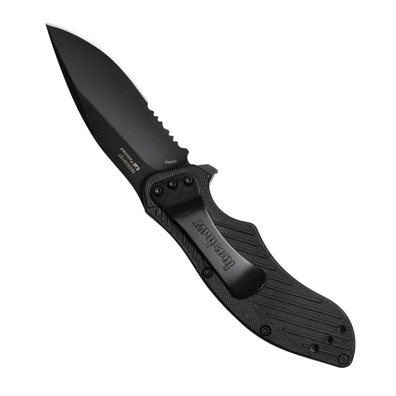 Kershaw Clash Black Serrated Pocketknife, 3" 8Cr13MoV Steel Drop Point Blade, Assisted One-Handed Flipper Opening, Folding Utility EDC - Image 2