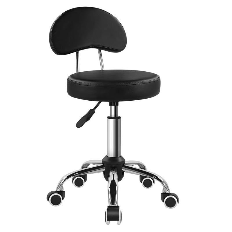 KKTONER Rolling Stool with Mid Back Height Adjustable Chair PU Leather Swivel Chair with Wheels for Office Home Task Drafting (Black) - Image 1
