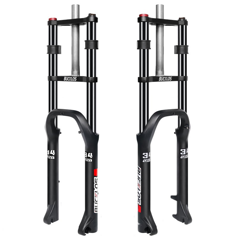 BUCKLOS 26 inch 4.0" Fat Tire E-Bike Suspension Fork, 180mm Travel Spacing Hub 135mm 1-1/8" Straight MTB 9mm QR Electric Bicycle Oil Double Shoulder Disc Brake Front Fork, Snow Beach Mountain Bike - Image 1