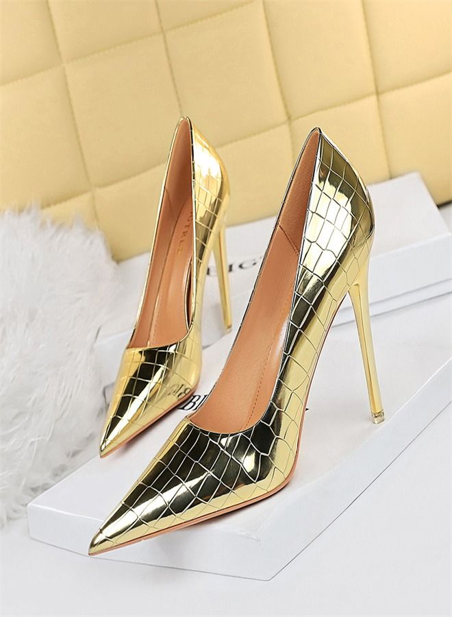 BIGTREE Metal Stone High Heels 10.5CM Gold - Image 1