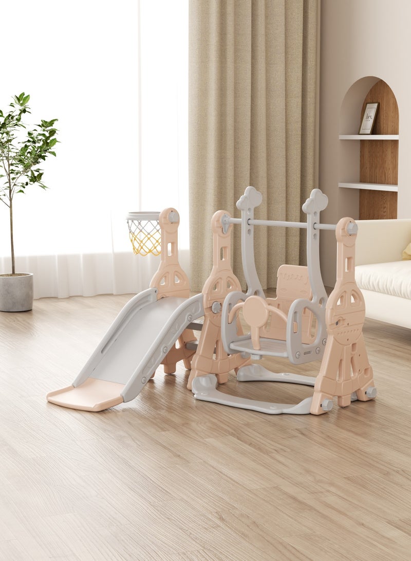 فول جوي مجموعة زحليقة وأرجوحة مع حلقة كرة سلة 3*1 للأطفال،مجموعة ملعب داخلي وخارجي للأطفال الصغار،مجموعة ألعاب تسلق للأطفال - Image 4