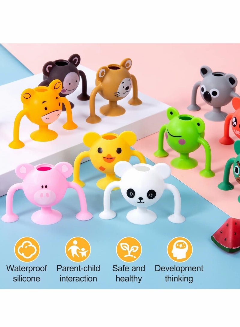 Excefore Suction Toys Bath Toy Set, 12 Pcs Silicone Sucker Toys, Animal Shape for Stress Release  - Image 2