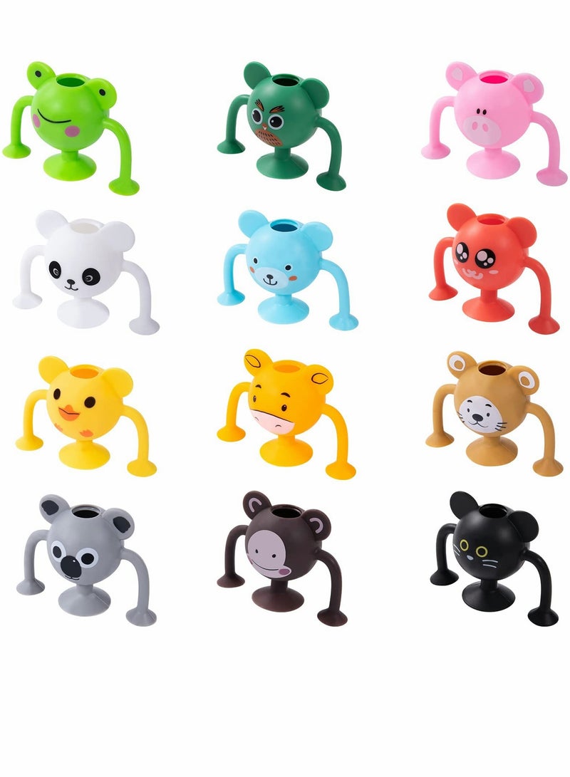 Excefore Suction Toys Bath Toy Set, 12 Pcs Silicone Sucker Toys, Animal Shape for Stress Release  - Image 1