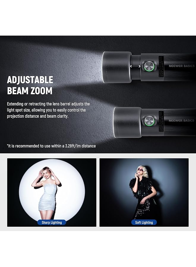 Neewer Basics FL10 RGB Photography Torch with 4 Colors / 20 GOBO Filters / 7500 mAh 10 W Portable LED Spotlight Video Spotlight Aluminum Alloy Patterned Light at Sunset for Video - Image 4