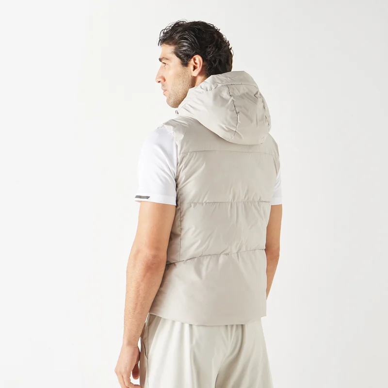 ADOT by Splash Solid Sleeveless Hooded Puffer Jacket with Pockets and Zip Closure