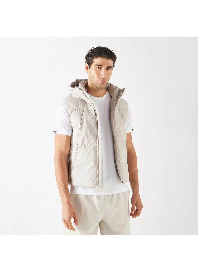 ADOT by Splash Solid Sleeveless Hooded Puffer Jacket with Pockets and Zip Closure