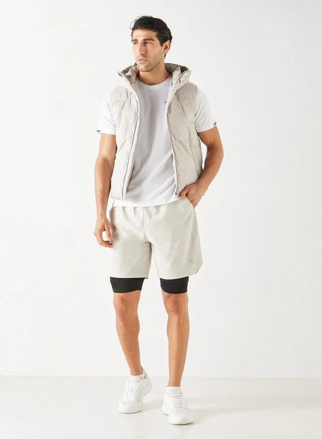ADOT by Splash Solid Sleeveless Hooded Puffer Jacket with Pockets and Zip Closure