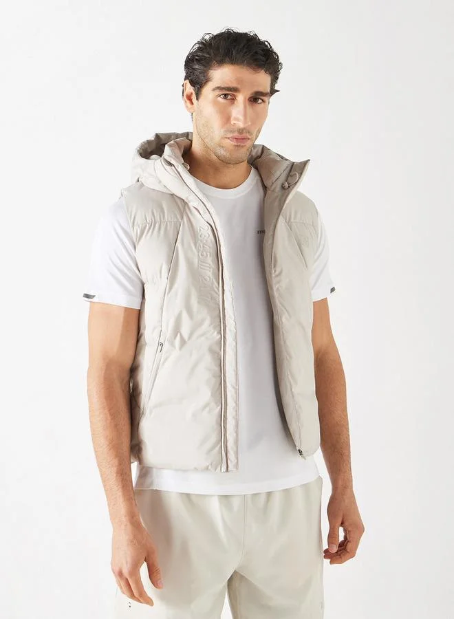 ADOT by Splash Solid Sleeveless Hooded Puffer Jacket with Pockets and Zip Closure