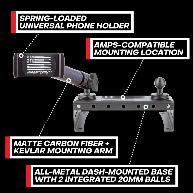 Bulletpoint Metal Dash Mount Phone Holder Compatible with 2015-2020 Ford F150 & 2017-2022 F250/F350 Super Duty - Dual 20mm Ball Dash F150 Phone Mount (Spring-Loaded) - Image 2