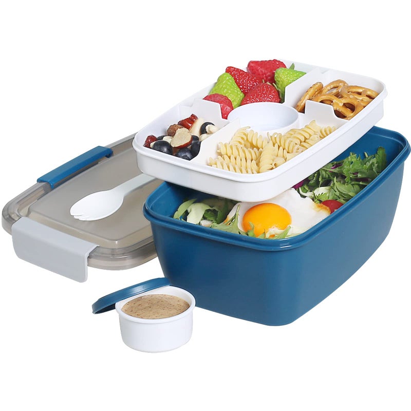 Greentainer to Go Salad Lunch Container with 68 OZ Salad Bowl Large Bento Lunch Box with Lid 5Compartment Trays  Dressing Container Stackable LeakProof BPAFreeMicrowave  Dishwasher Safe