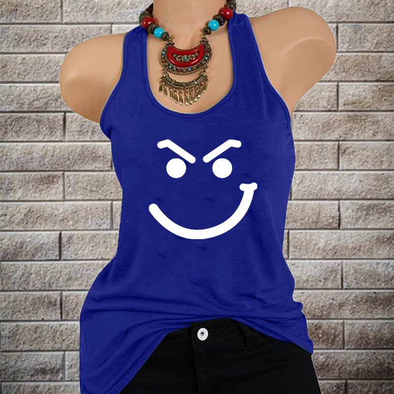 2021 Ladies Smiley Face Pattern Pullover Loose Vest T-Shirt - Image 5