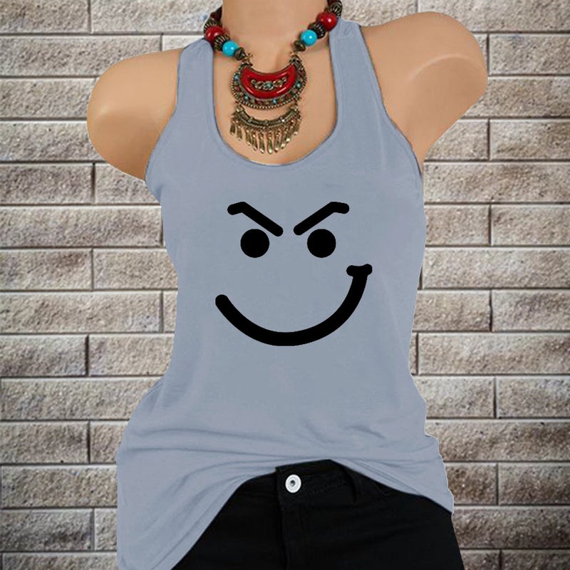 2021 Ladies Smiley Face Pattern Pullover Loose Vest T-Shirt - Image 4