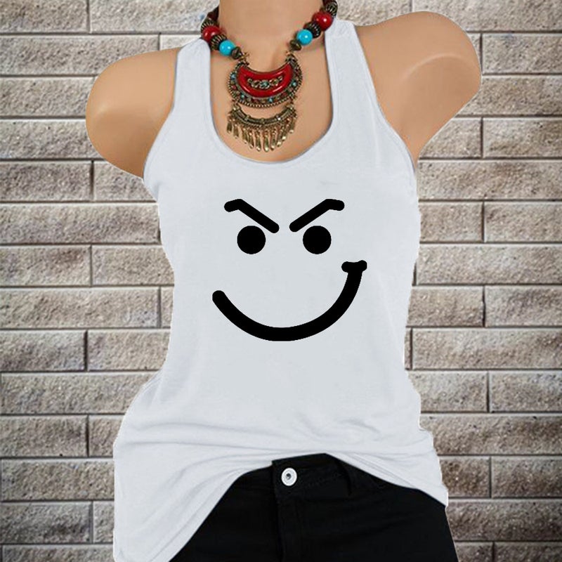2021 Ladies Smiley Face Pattern Pullover Loose Vest T-Shirt - Image 2
