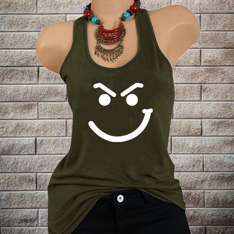 2021 Ladies Smiley Face Pattern Pullover Loose Vest T-Shirt - Image 1