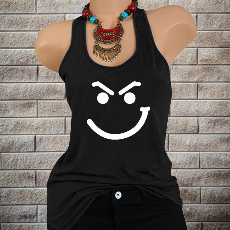 2021 Ladies Smiley Face Pattern Pullover Loose Vest T-Shirt - Image 3