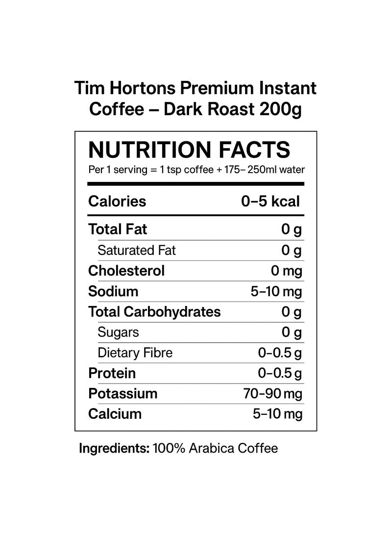 Tim Hortons Premium Instant Coffee Dark Roast 200g - Image 3