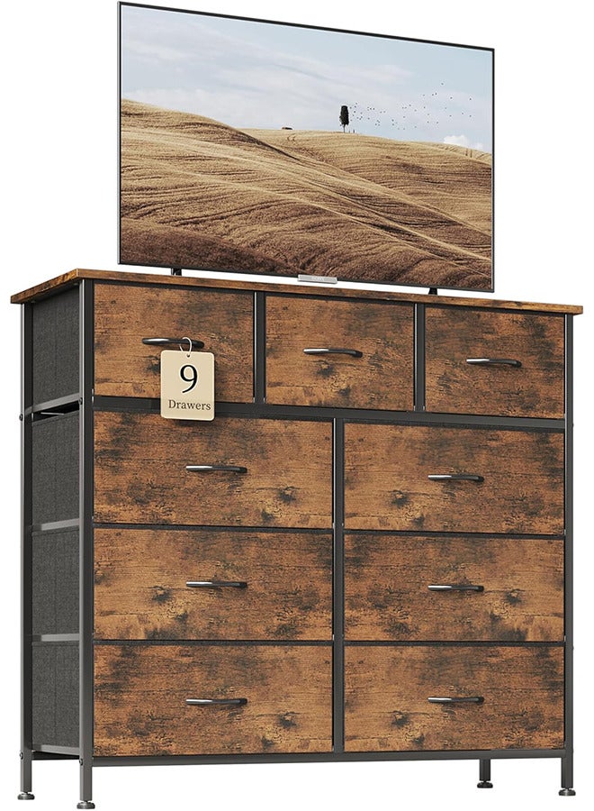 Storage Cabinet with 9 Drawers Bedroom Dresser Wide Storage Chest with Removable Bins Storage Organizer Unit for Living Room Entryway Hallway Kids Room 100x30x96cm