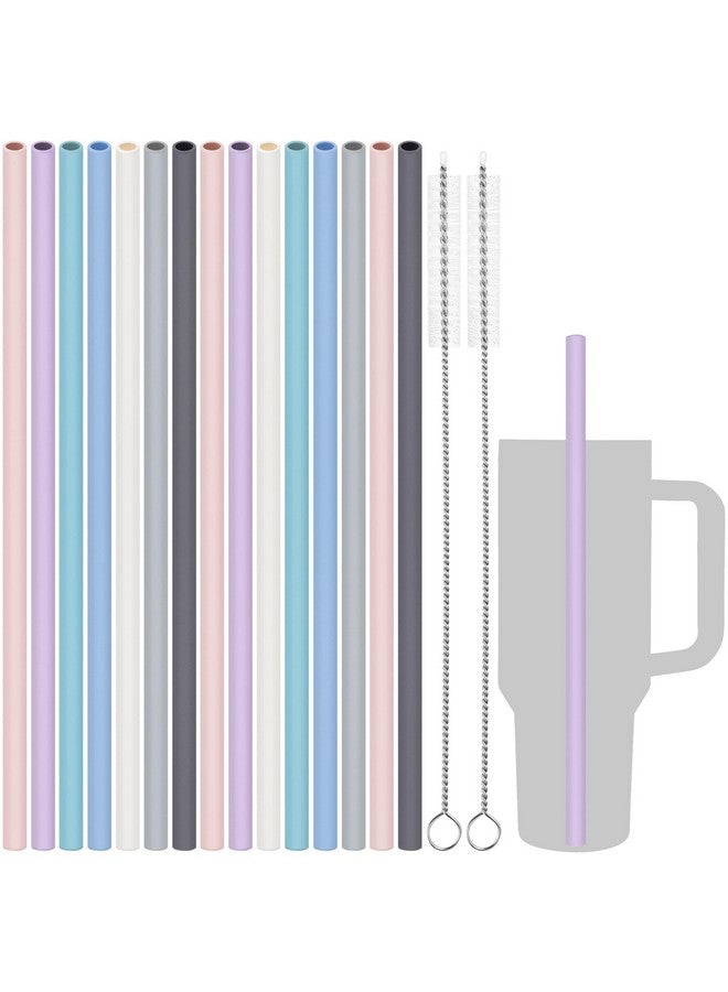 Tomorotec Tomorotec 15PCS Reusable Silicone Drinking Straws w/ 2 Brushes, Fit for Stanley Tumbler 40oz 30oz 20oz, 12" Long Customizable for Various Drinkware, Dishwasher Safe, BPA-Free, Safe for Teeth (Macaron) - Image 1