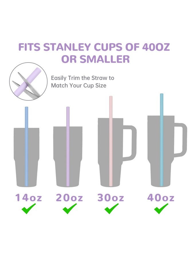 Tomorotec Tomorotec 15PCS Reusable Silicone Drinking Straws w/ 2 Brushes, Fit for Stanley Tumbler 40oz 30oz 20oz, 12" Long Customizable for Various Drinkware, Dishwasher Safe, BPA-Free, Safe for Teeth (Macaron) - Image 3
