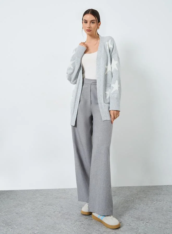 Take Two Take Two Grey Star Pattern Longline Cardigan