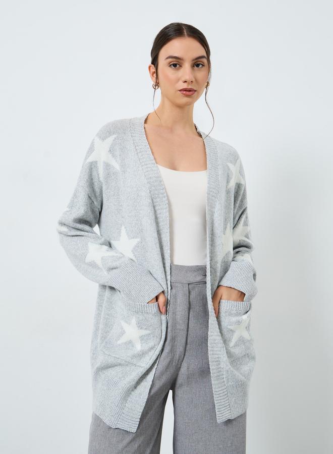 Take Two Grey Star Pattern Longline Cardigan - Image 3