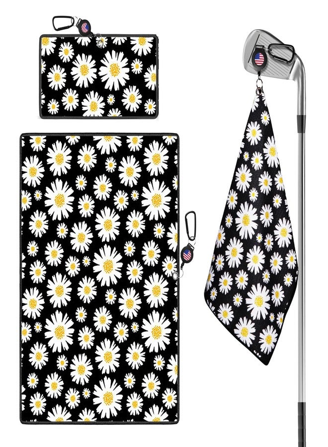 GKandi Golf Towels for Golf Bags Value 2 Pack 21"x16" and 12"x8" Set with Strong Magnetic Retractable Carabiner Microfiber Waffle Pattern Towel Lightweight Absorbent Gift for Women Ladies (Daisy) - Image 1