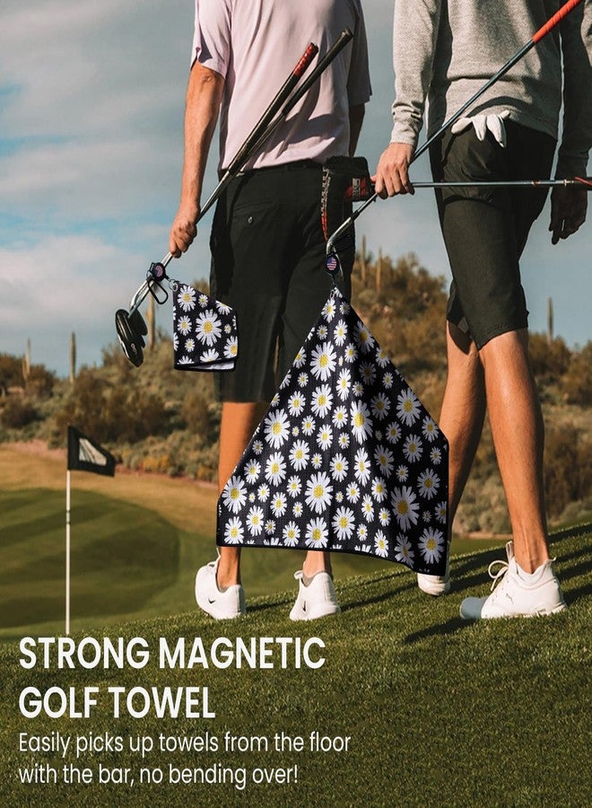 GKandi Golf Towels for Golf Bags Value 2 Pack 21"x16" and 12"x8" Set with Strong Magnetic Retractable Carabiner Microfiber Waffle Pattern Towel Lightweight Absorbent Gift for Women Ladies (Daisy) - Image 2