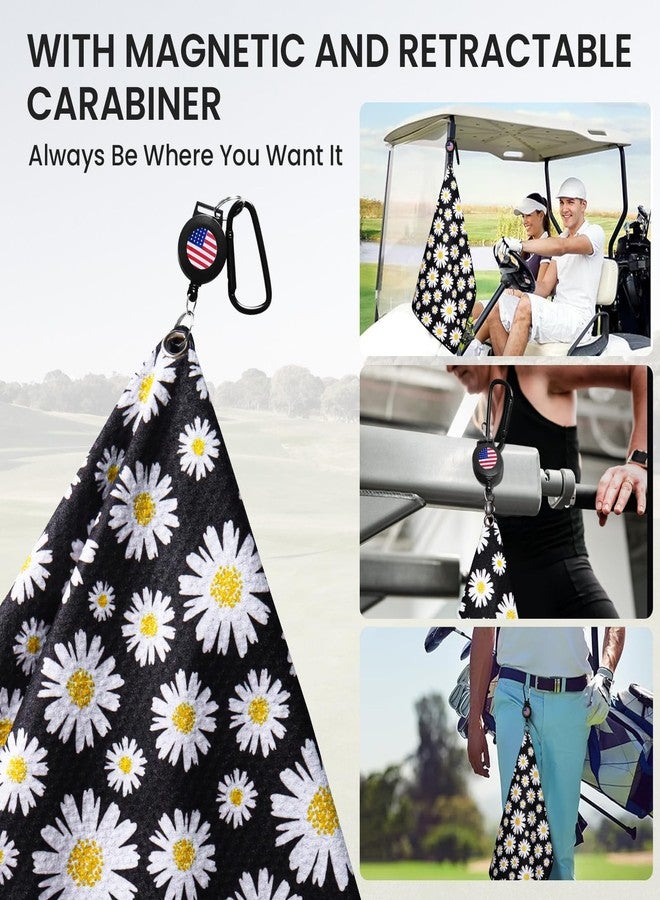 GKandi Golf Towels for Golf Bags Value 2 Pack 21"x16" and 12"x8" Set with Strong Magnetic Retractable Carabiner Microfiber Waffle Pattern Towel Lightweight Absorbent Gift for Women Ladies (Daisy) - Image 5