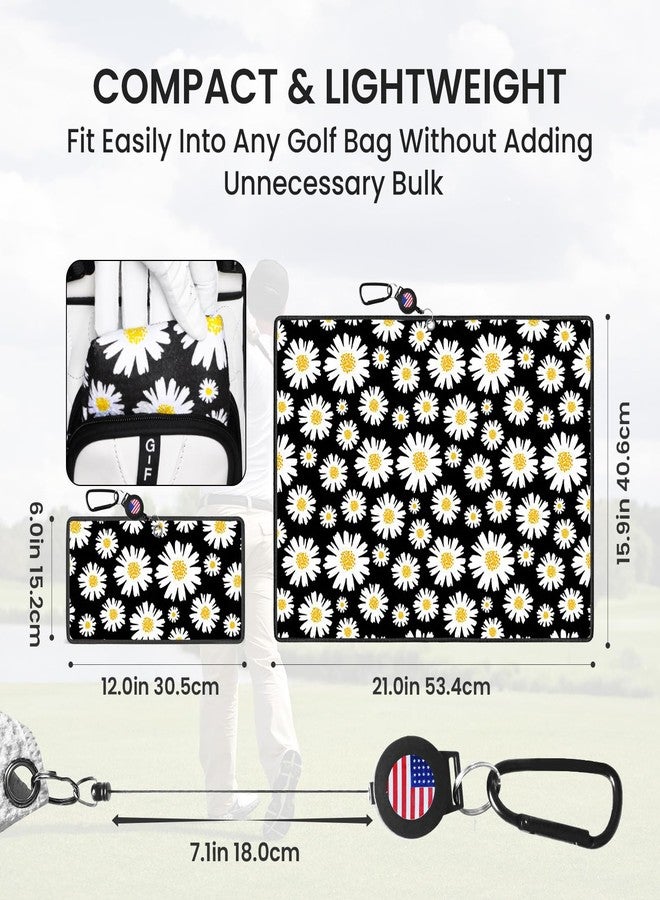 GKandi Golf Towels for Golf Bags Value 2 Pack 21"x16" and 12"x8" Set with Strong Magnetic Retractable Carabiner Microfiber Waffle Pattern Towel Lightweight Absorbent Gift for Women Ladies (Daisy) - Image 3