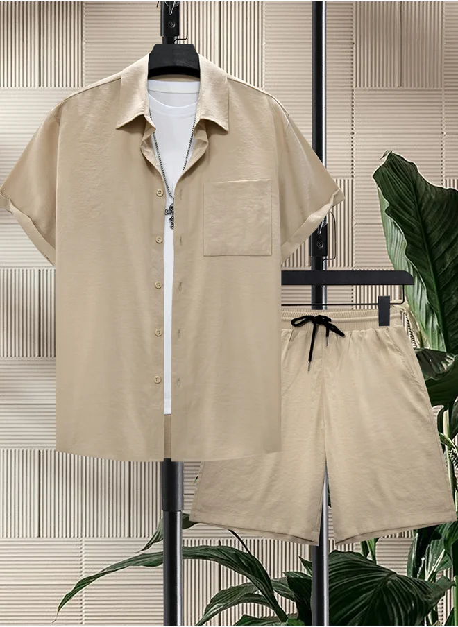 Take Two Take Two Solid Short Sleeve Shirt and Shorts Co-Ords